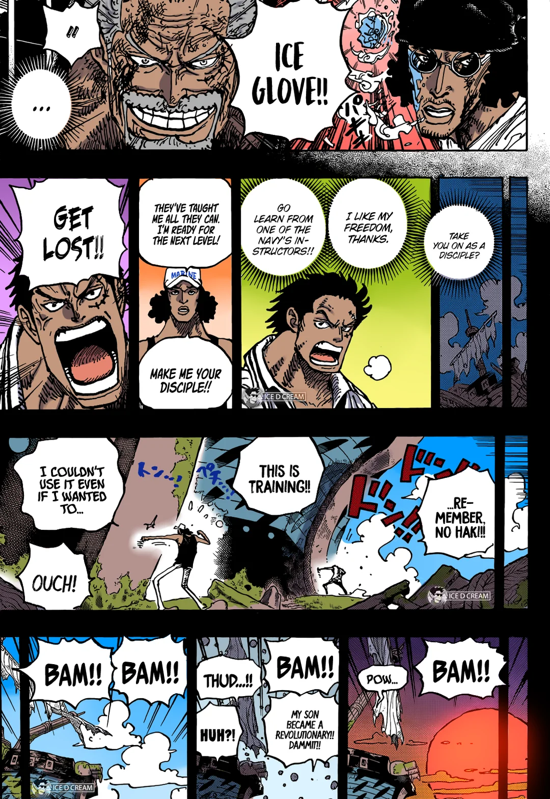 One Piece chapter 1087 ship punching bag Garp and Kuzan.